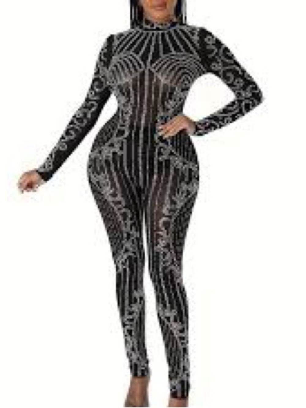 Banjul Black Jumpsuit with Silver Embellished Pattern